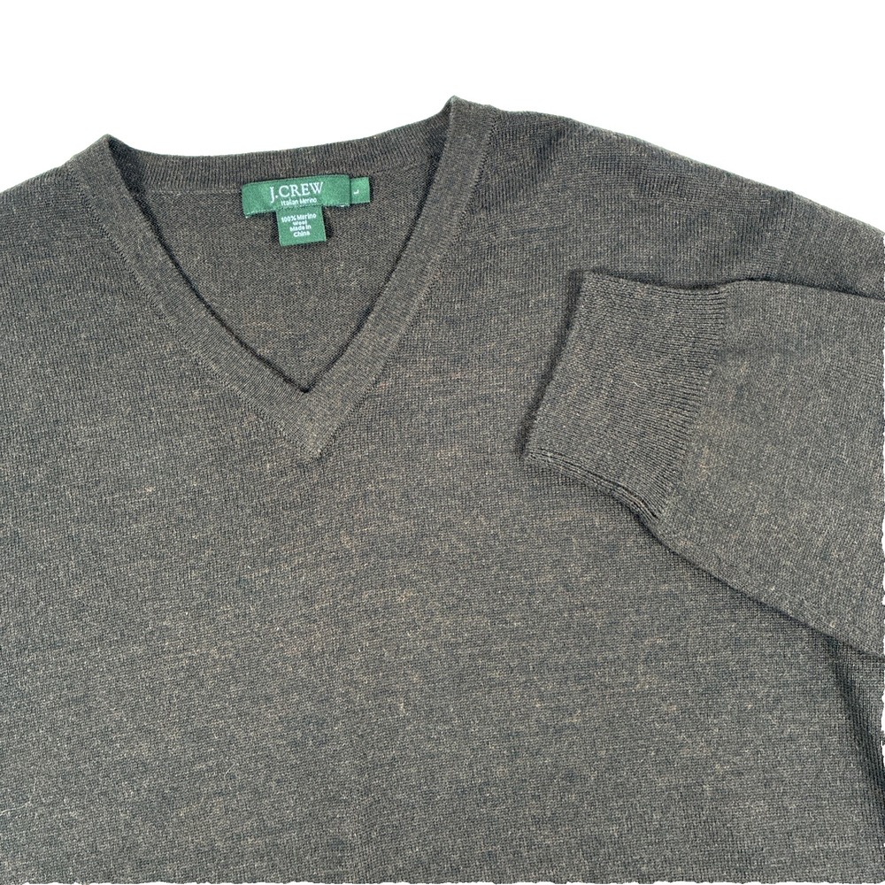 Mens J. Crew Italian Merino Wool V-Neck Sweater Size Large Brown